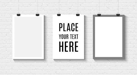 Blank poster with space for text and design on white brick wallのイラスト素材