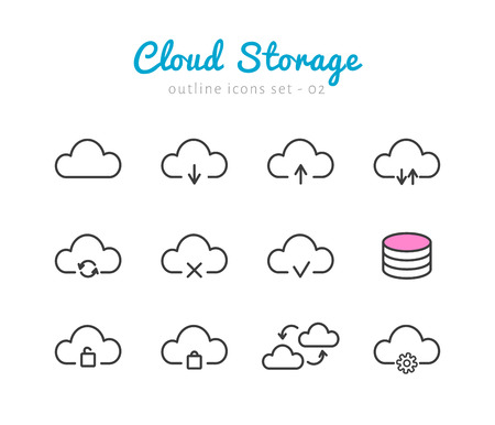 Cloud Storage thin linear icons set  for web and mobile applicationのイラスト素材