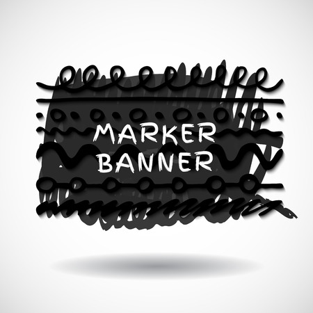 Black markers strokes banner with pattern brush for your design. marker strokes. grunge spot isolated on white background.  Design element for backdrop for banners and otherのイラスト素材