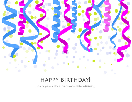 background with white streamers and space for text. Carnival party serpentine decoration, paper ribbonsのイラスト素材