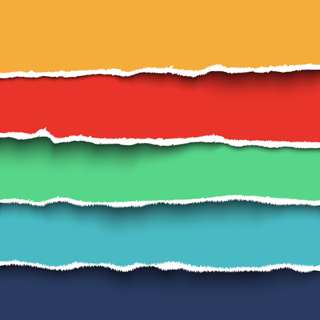 Vector torn paper. Collection of  four colorful pieces of torn paper with ripped edgesのイラスト素材