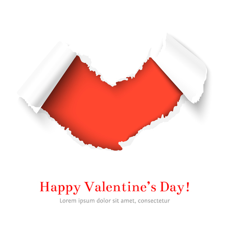 Torn paper heart shape with Happy Valentines day congratulation over red backgroundのイラスト素材
