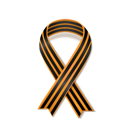 St George striped black and orange ribbon isolated on white. Vector symbol ribbon of great patriotic war Victory day. Saint George ribbon loop. Victory day concept.のイラスト素材