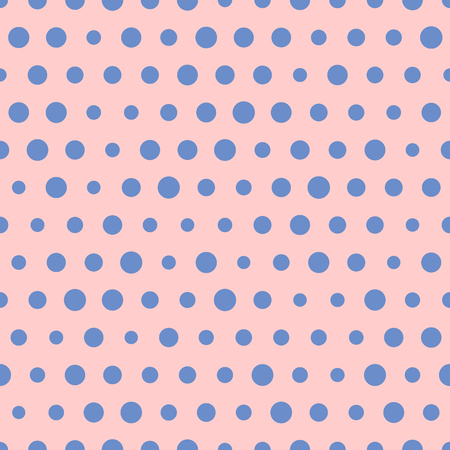 Random vector pattern of big and small blue polka dots on pink background. Polka dots. Seamless background for scrapbooking, textile and webのイラスト素材