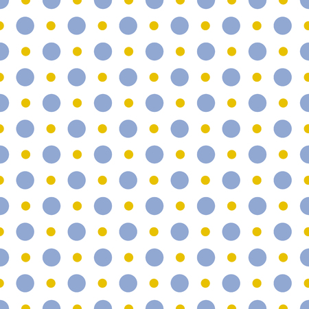 Vector pattern of big and small blue and gold polka dots on white background. Seamless polka dots pattern for background, wallpaper, printのイラスト素材