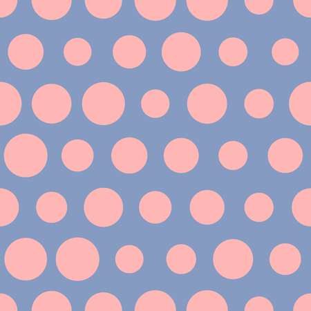 Pink dots on blue bacgkround, vector seamless dotted pattern. Polka dots semless pattern. Pattern for textile prind for dress, vintage fabricのイラスト素材