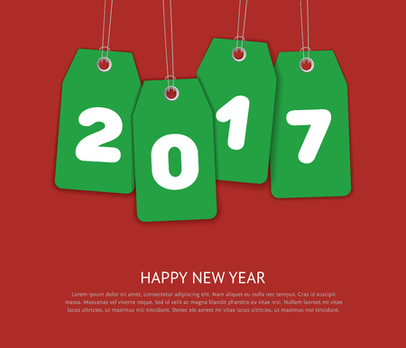 Vector 2017 Happy New Year background. Realistic vector green paper isolated on red background. Template for calendar covar and greeting cardのイラスト素材