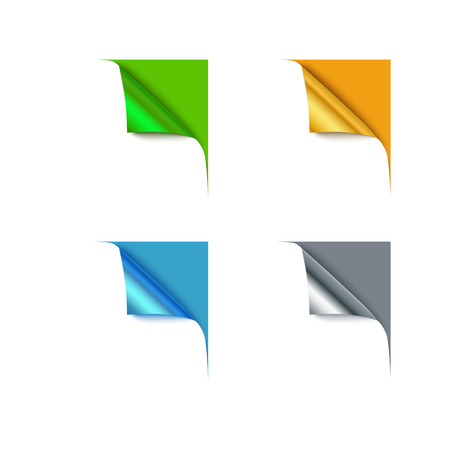 Paper different color corners and blank space for your text, vector illustration. Set of four curl corner.のイラスト素材