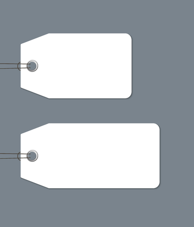 Blank gift tags tied with a string isolated on dark background, realistic vector templateのイラスト素材