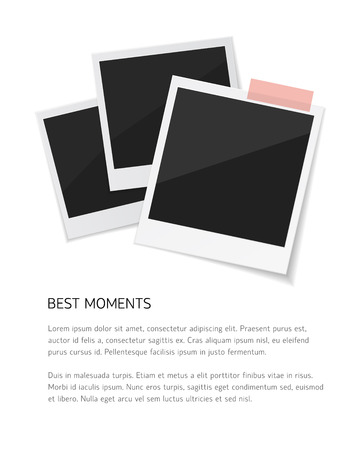 Remember every moment. Vector  photo sticked down with paper tape. Empty retro photos on white background.のイラスト素材