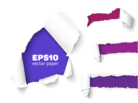 Realistic vector torn paper with ripped edges. Torn page banner for web and print. Damaged torn paper for design.のイラスト素材