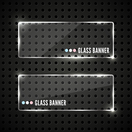 Glass plates set. Vector glass banners on transparent background.のイラスト素材