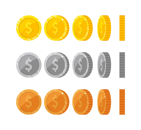 Flat cartoon gold and silver coins with dollar symbolのイラスト素材