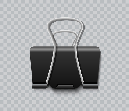 Black Paper clip isolated on transparent background, realistic vector objectのイラスト素材