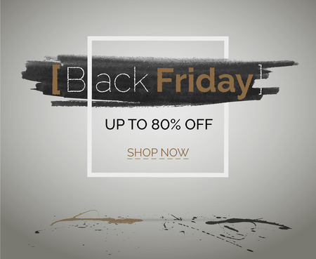 Black Friday tbt sale vector discount banner for hipster event. Brown white black splashes of ink with watercolor ink stain and frame on web advertisementのイラスト素材