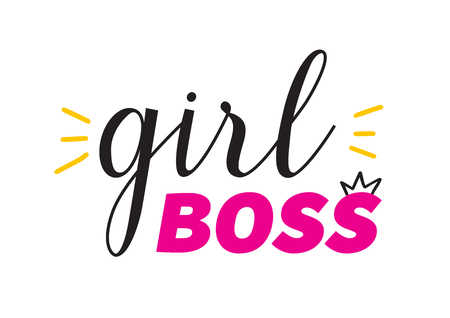Girl Boss han draw vector lettering. Feminist slogan for bsdge, icon, banner, print, t-shirt isolated on white backgroundのイラスト素材