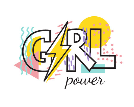 Girl Power geometric trendy illustration feminism quote vector. Woman motivational slogan. Inscription for t shirts, posters, cards.のイラスト素材