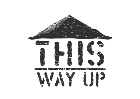 This way up standard shipping box sign or stamp imprint for cargo isolated on white. Vector black grungy icon with arrowのイラスト素材