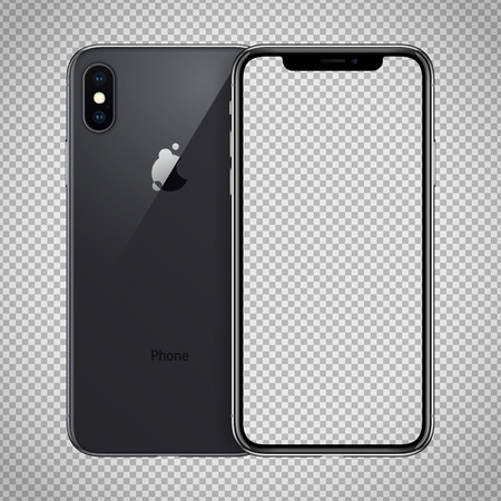 Transparent screen of black smartphone X with dual camera on checkered backgroundのイラスト素材