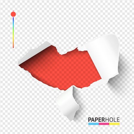 Red lips torn edge paper hole banner on transparent background for love, kiss, heart ect. vector conceptのイラスト素材