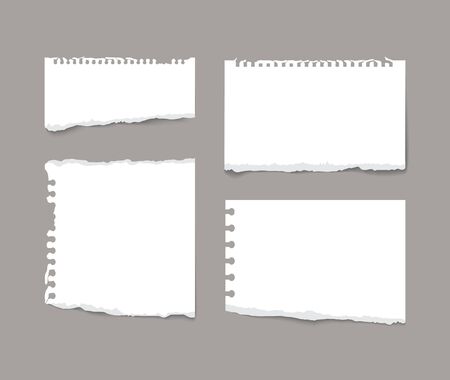 Torn note notebook paper pieces isolated on grey background realistic vector illustrationのイラスト素材
