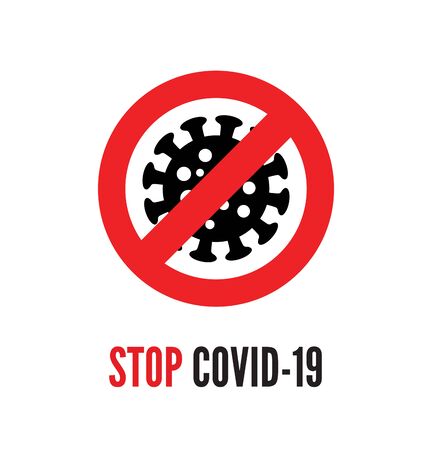 Coronavirus bacteria cell icon with red prohibit sign vector Illustration concept. Antiseptic and antibacterial concept. 2019-nCoV novel corona virus sign isolated on white backgroundのイラスト素材