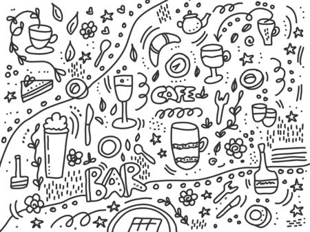 Doodle bar background vector illustration for menu and cafe wall designのイラスト素材