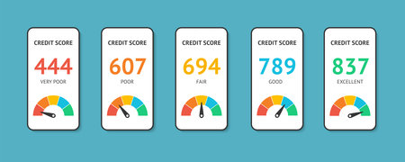 Smartphones with credit score app on the screen flat vector illustration isolated on white...