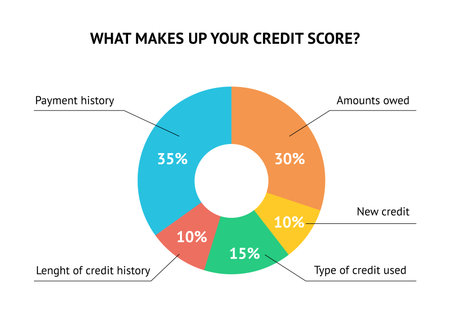 Calculate credit score pie chart flat vector concept isolated on white backgroundのイラスト素材