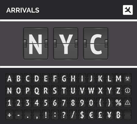Flight board flip font vector concept with numbers and symbolsのイラスト素材