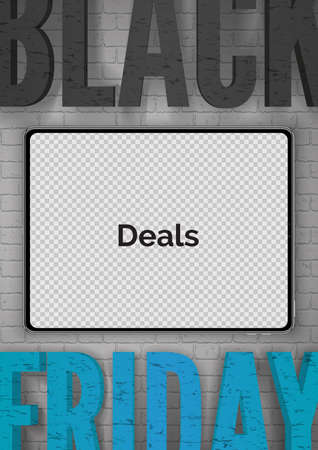 Black Friday sale design with a black tablet and inscription for discount offer poster design layoutのイラスト素材