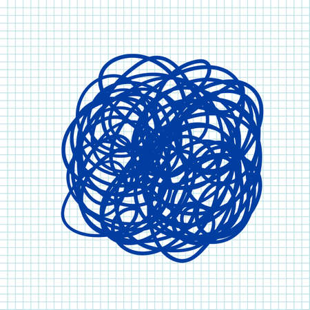 Blue ink doodle scribble line circle vector illustration on note page backgroundのイラスト素材
