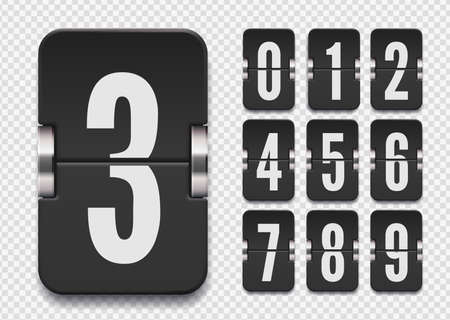 Numeric flip scoreboard set with shadows for black countdown timer or web page watch or calendar on transparent background. Vector illustrationのイラスト素材