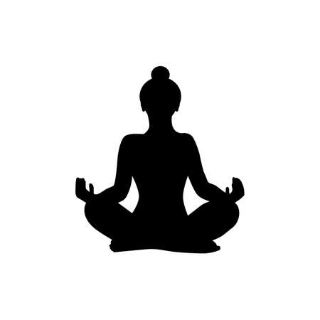 Lotus position black silhouette. Wonam meditation vector illustration. Yoga and meditation conceptのイラスト素材