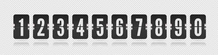 One line vector scoreboard numbers with floating reflections for black countdown timer or calendar on transparent backgroundのイラスト素材