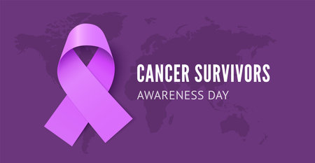 Cancer survivors awareness day banner vector template with world map background
