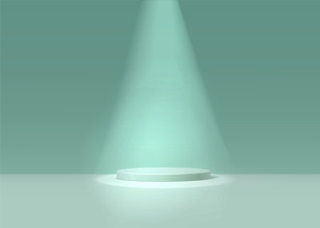 Pedestal illustration. Realistic vector rendering 3d podium shape for placing cosmetic product with...