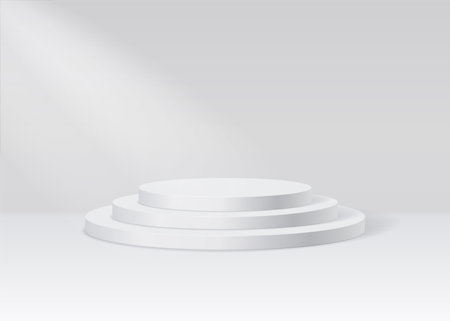 Podium platform realistic vector 3d render on white background wit spotlight. Product presentation minimal scene. Blue podium shapeのイラスト素材