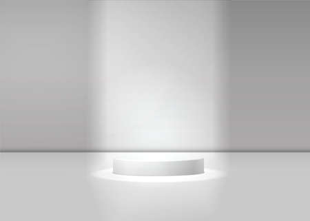 Podium white pedestal. Realistic 3d vector concept illuminated pedestal by spotlights on white backgroundのイラスト素材