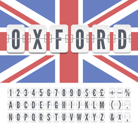 White airport terminal scoreboard regular font for flight departure or arrival information. Vector illustration on Great Britain flagのイラスト素材