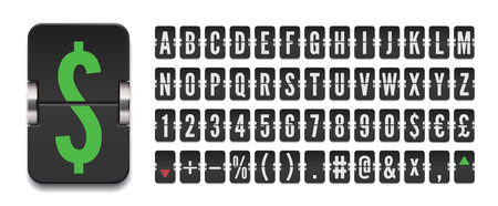 Flight info board to display stock exchange rates on finance market with mechanical airport flip scoreboard font Vector illustrationのイラスト素材