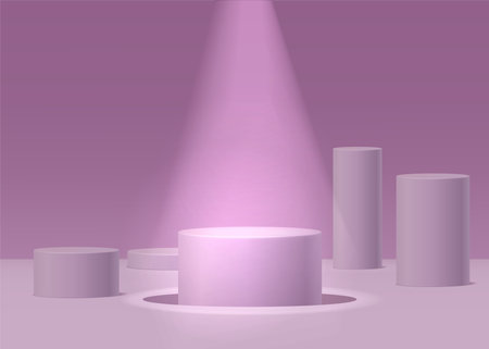 Pedestal scene. Product placement mockup 3d background with black and red podium for object display and cosmetic showcase realistic vector illustrationのイラスト素材