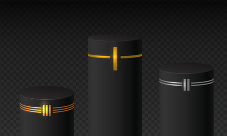 Podium for gold, silver and bronze winners realistic 3D vector illustration. Sage pedestal for champion award ceremonyのイラスト素材