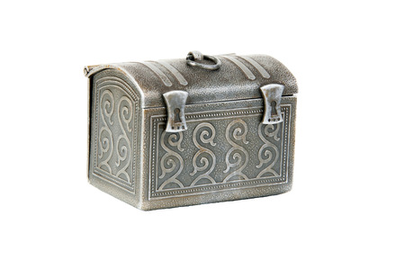 Vintage metal chest isolated on white backgroundの写真素材
