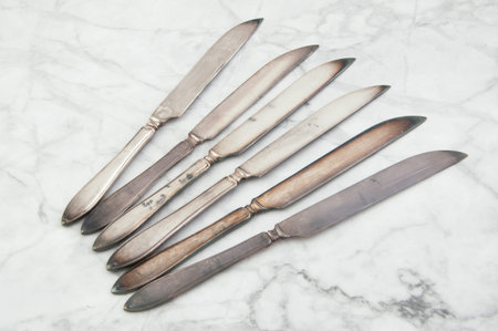 Six vintage knives. Copy space for text.