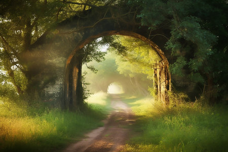 Romantic landscape of a road in forest. Generative AIの素材
