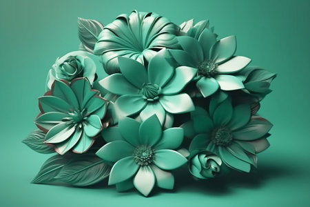 Composition of rmint artificial flowers on mint background. Generative AIの素材