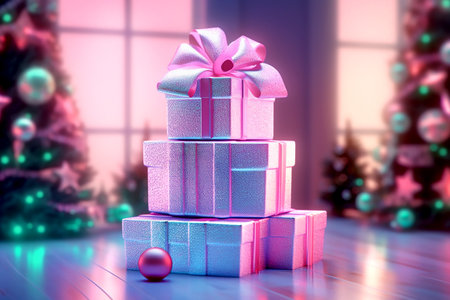 Boxing day sale and gift boxes, copy space for text. Generative AIの素材
