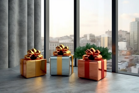 Boxing day sale and gift boxes, copy space for text. Generative AIの素材