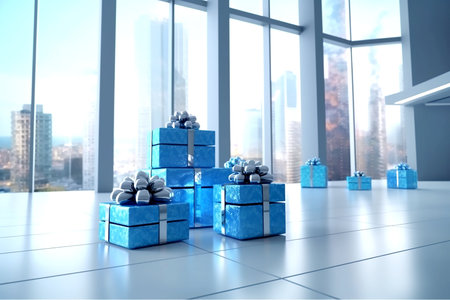Boxing day sale and gift boxes, copy space for text. Generative AIの素材